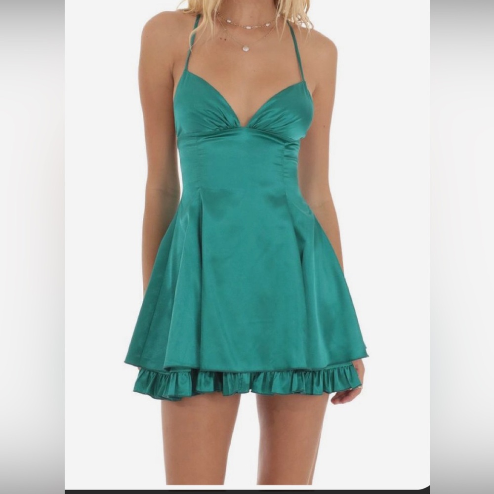 Lucy in the sky satin green dress